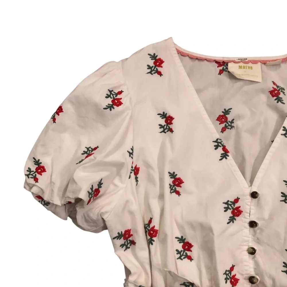 Cottagecore Maeve by Anthropologie white top with red floral embroidery Size 14